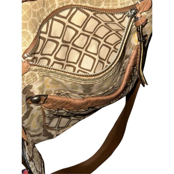 Spacious FOSSIL KEYPER Canvas & Leather LINEN / TAN / LEMON Crossbody‎ Messenger - Picture 7 of 13